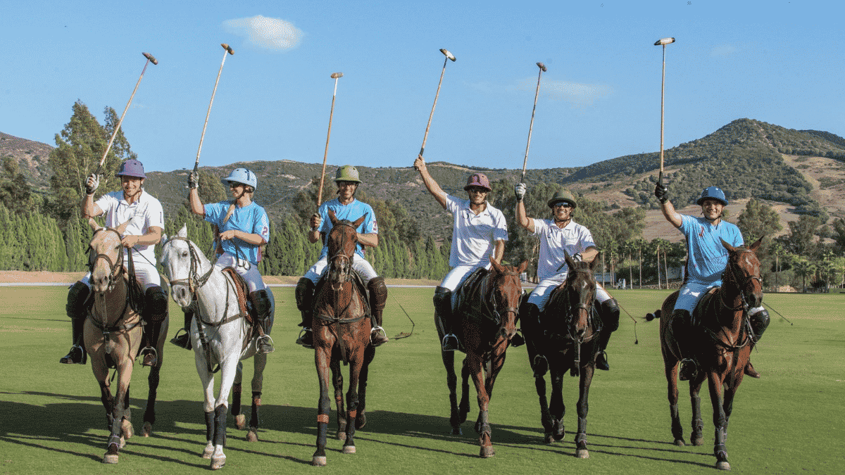Polo players lineup on horseback at Sotogrande polo field